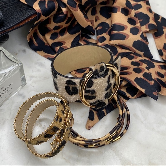 4pc Leopard Print Bracelet + Twilly Scarf Set - Picture 5 of 14